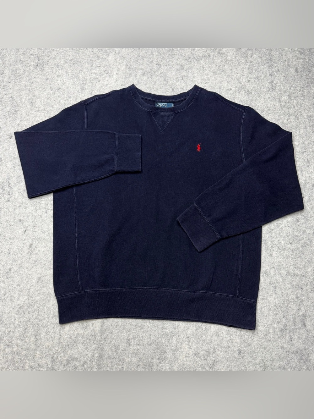 Polo Ralph Lauren Sweatshirt Crewneck Mens XL Navy Blue Red Pony V-Stitch Cotton